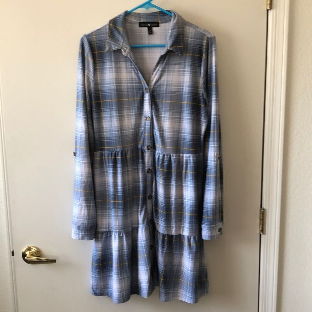 Derek Heart Plaid Flannel Tiered Dress Size L Gently used